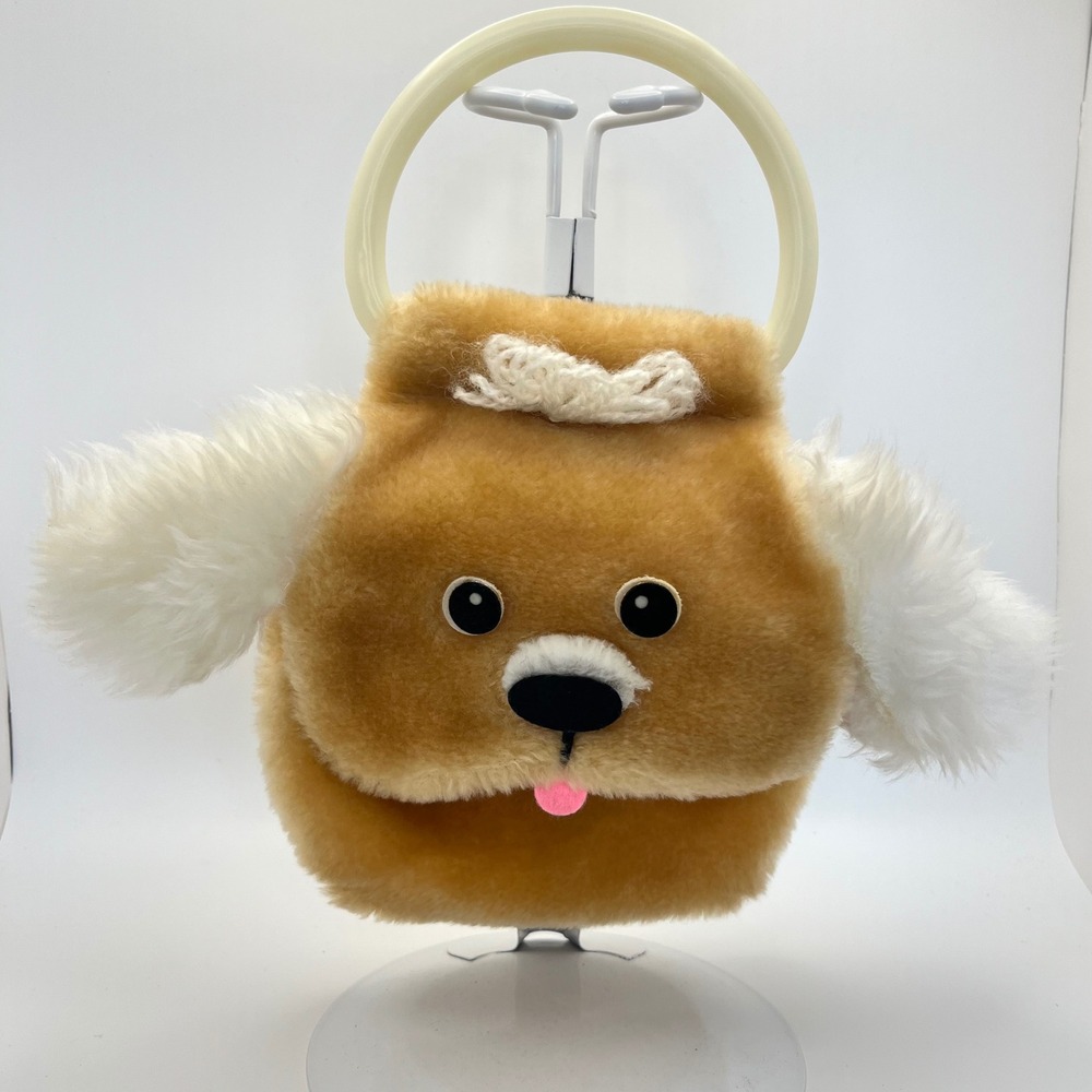 Vtg Russ Berrie Plush Puppy Dog Handbag Faux Fur Kids‎ Purse Cuddle Rare Korea